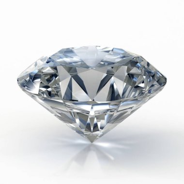 Beyaz arka planda elmas mücevher resmi. Yansıtıcı yüzeyi olan parlak, parlak, yuvarlak zümrüt bir görüntü. Yüksek kalite gerçek 3D, parlak mücevher stoku imajı.