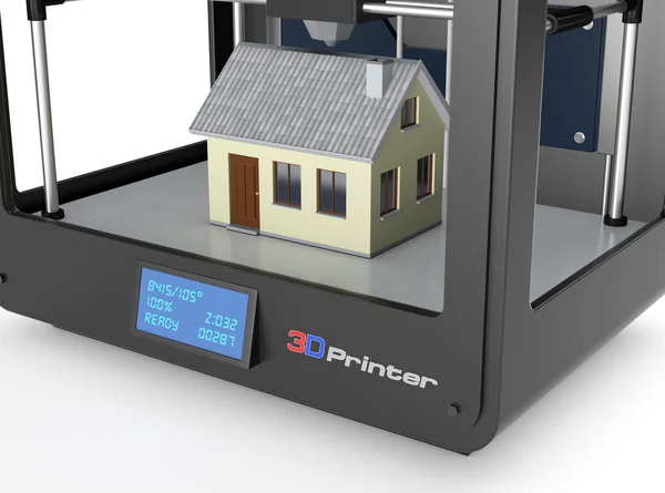3D принтер и строительство дома, концепция — стоковое фото