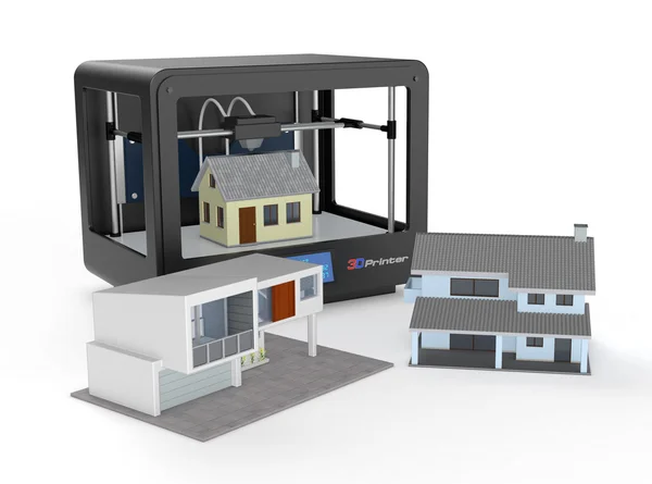 3d 打印机和房屋建筑、 概念 — 图库照片