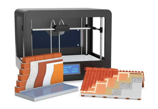 3D tiskárna a bytové výstavby, koncept — Stock fotografie