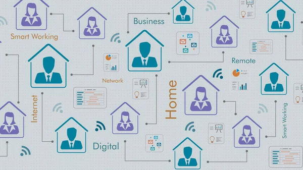 Ikonok Üzletemberek Dolgozik Otthonról Diagramok Jelentések Wifi Ikon Fogalma Intelligens — Stock Fotó
