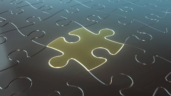 Voltooide Puzzel Met Een Stuk Verschillende Kleuren Concept Van Teamwork — Stockfoto