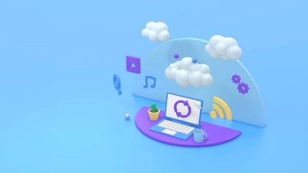 Laptop Computer Met Een Cloud Pictogrammen Concept Van Cloud Computing — Stockfoto