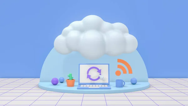 Laptop Dator Med Ett Moln Och Ikoner Begreppet Cloud Computing — Stockfoto