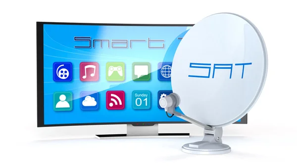 Smart tv with satellite dish — Stock Photo, Image