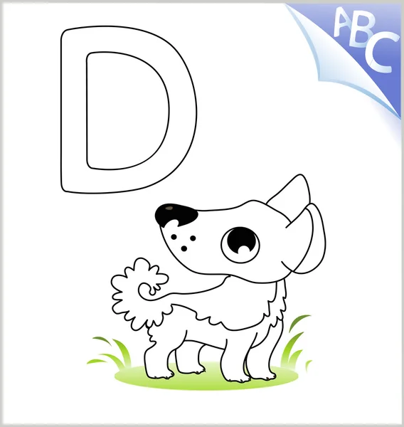 Libro para colorear de animales para los niños: D para el perro. Gráfico vectorial — Vector de stock