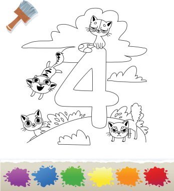 Collection Coloring Book for Kids: Number 4, Cats clipart