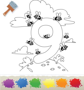 Çocuklar için boyama kitabı koleksiyonu: numara 9, arı