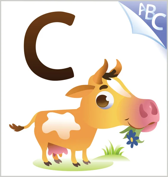 Alphabet animal pour les enfants : C pour la vache — Image vectorielle