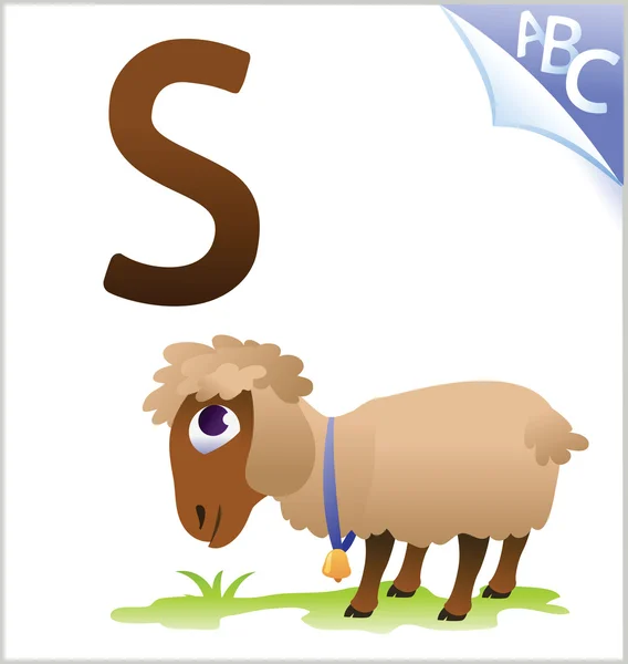 Animal alphabet for the kids: S for the Sheep — Stock Vector