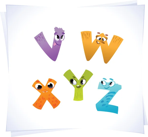 Alphabet for the kids: funny letters cartoon V-Z — Stock Vector