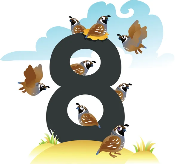 Collection number for kids: wild animals - number 8, birds — Stock Vector