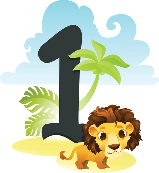 Número da coleção para crianças: animais selvagens - número 1, leão — Vetor de Stock