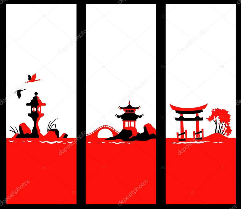 Collection Banners with Abstract Asian Landscape