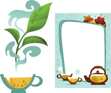 bir çay bardağı ve çaydanlık vektör kart tasarımı