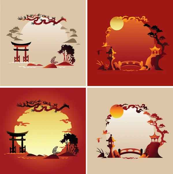 Conjunto de fondo japonés abstracto - ilustraciones vectoriales — Vector de stock