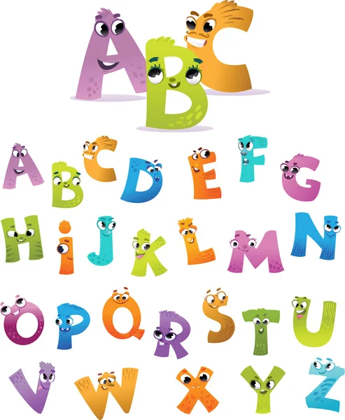 Alphabet pour les enfants : lettres drôles dessin animé — Image vectorielle