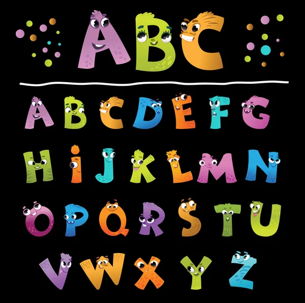 Alfabeto para as crianças: letras engraçadas desenhos animados —  Vetores de Stock