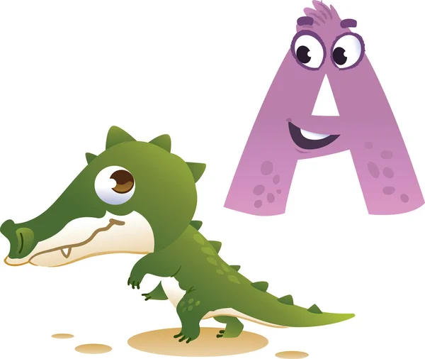 Çocuklar için hayvan alfabesi: A timsah için — Stok Vektör