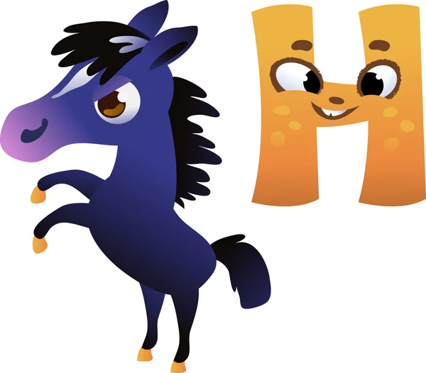 Vector del alfabeto animal para los niños: Letra "H" caballo — Vector de stock