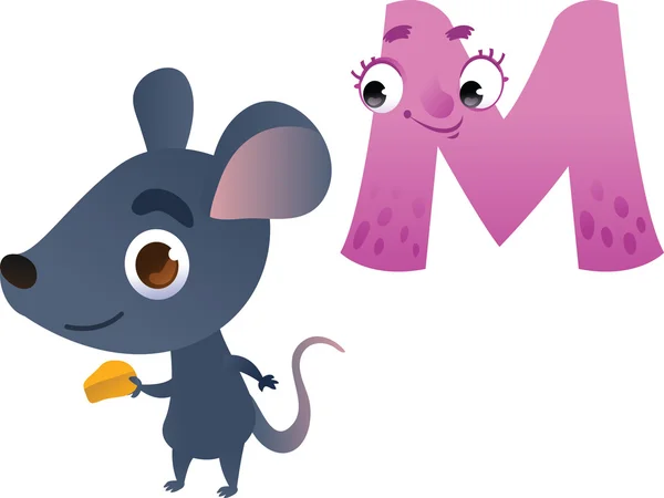 Alfabeto animale per i bambini: M per il mouse — Vettoriale Stock