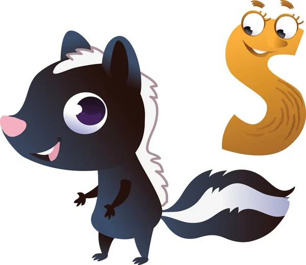 Animal alphabet for the kids: S for the Skunk — Stock Vector