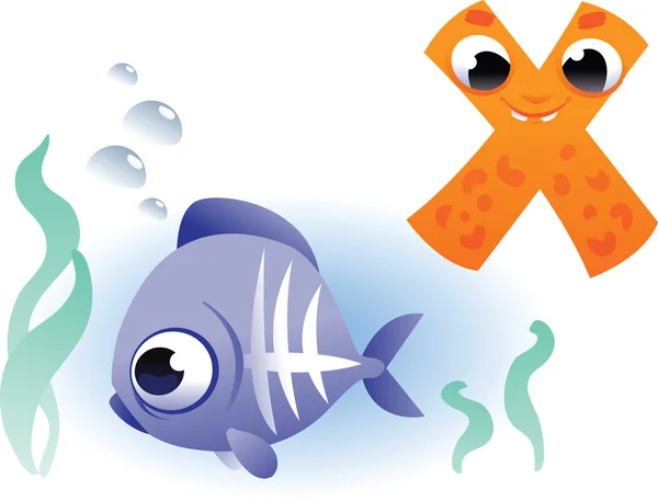 Alfabeto animal para los niños: X para los peces de rayos X — Vector de stock