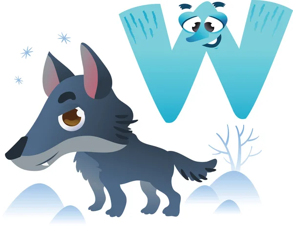 Alphabet animal pour les enfants : W pour le loup — Image vectorielle