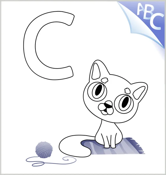 Libro para colorear de animales para los niños: C para el gato. Gráfico vectorial — Vector de stock