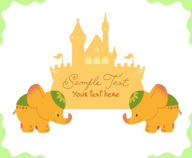 Vector illustration: simple cute elephants with a castle. Isolat