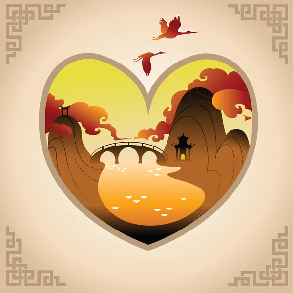 Valentines Day Background with Abstract Chines Background — Stockvector