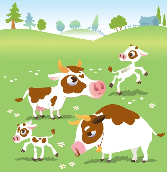 Farm animals in vector set: cows — Stock Vector