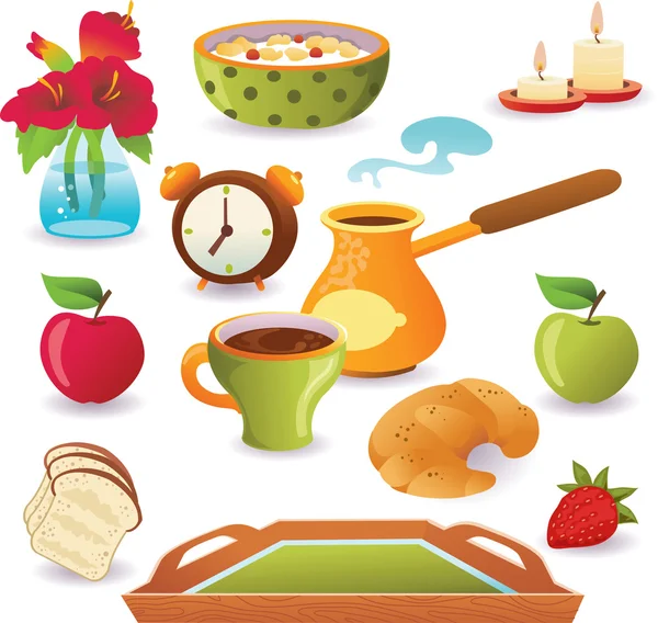 Conjunto de iconos de desayuno aislados sobre fondo blanco. Vector illu — Archivo Imágenes Vectoriales