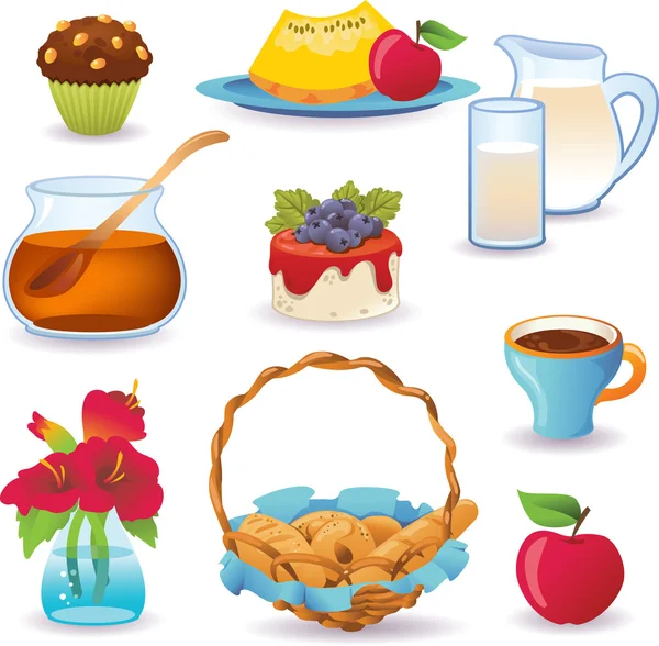 Conjunto de iconos de desayuno aislados sobre fondo blanco. Vector illu — Vector de stock