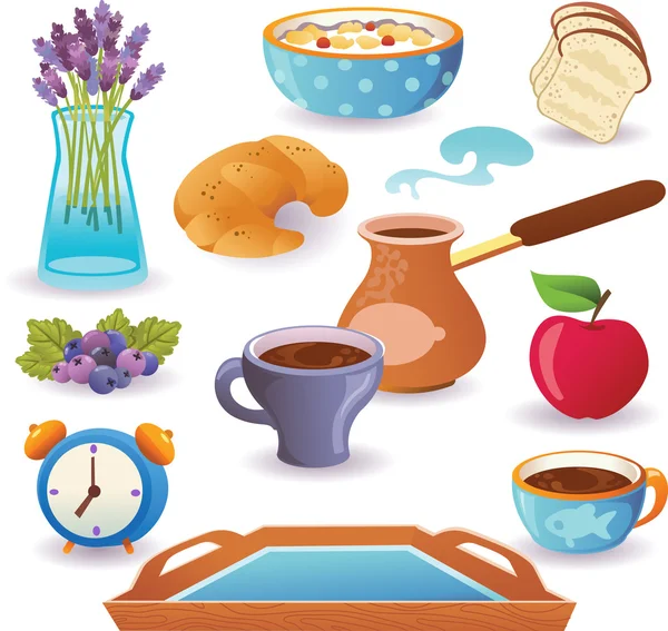 Set of breakfast icons isolated on white background. Vector illu — Stock Vector