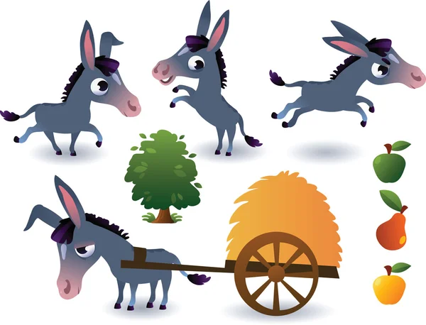 Boerderij dieren set: donkey — Stockvector