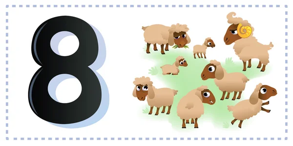 Collection number for kids: farm animals - number eight, sheep. — Stock Vector