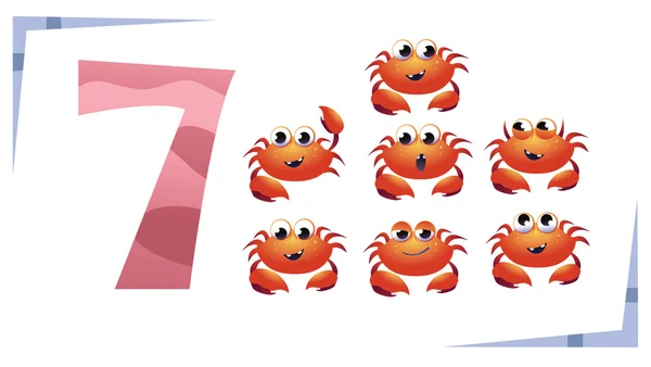 Collection number for kids: Sea animals - number 7, crab. Vector — 스톡 벡터