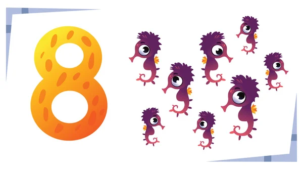 Collection number for kids: Sea animals - number 8, seahorse. Ve — 图库矢量图片