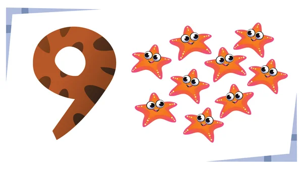 Collection number for kids: Sea animals - number 9, starfish. Ve — Διανυσματικό Αρχείο