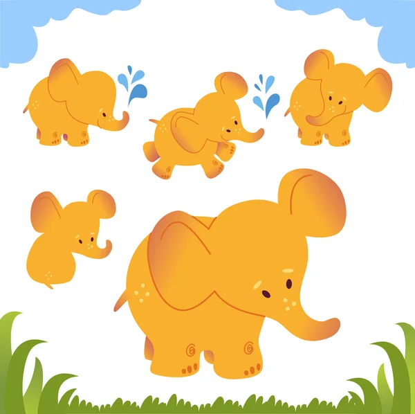 Animal set: cute elephants.  Isolated on white background. — Stock Vector