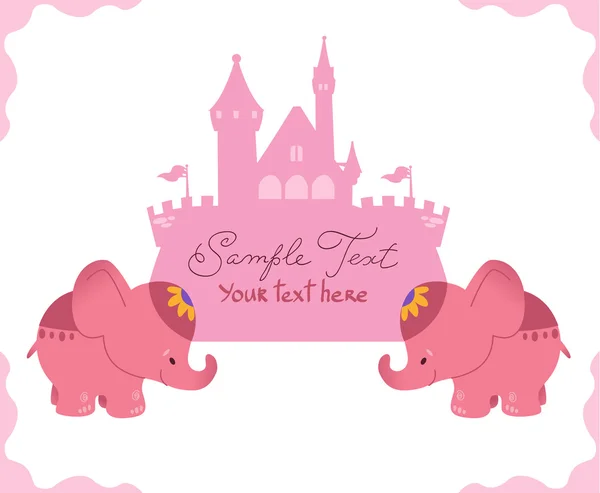 Vector illustration: simple cute elephants with a castle. Isolat — Stockvector