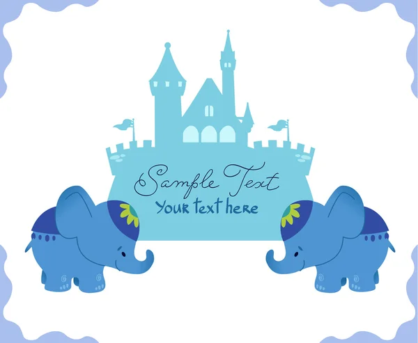 Vector illustration: simple cute elephants with a castle. Isolat — Διανυσματικό Αρχείο