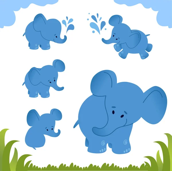 Animal set: cute elephants.  Isolated on white background. — Stock Vector