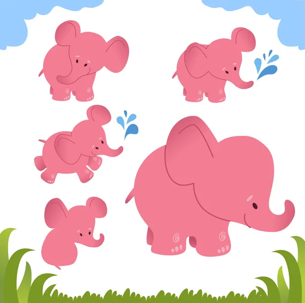 Animal set: cute elephants.  Isolated on white background. — Stock Vector