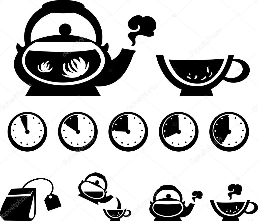 Instructions for making tea, vector icons. Isolated items on whi