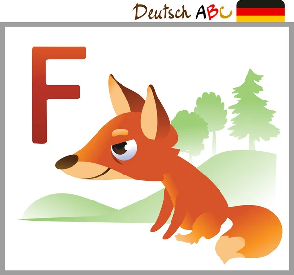 Tedesco o Deutsch Zoo Alfabeto degli animali per i bambini: F — Vettoriale Stock