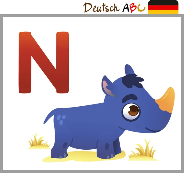 German or Deutsch Zoo Animals Alphabet for the kids: N — Stock Vector