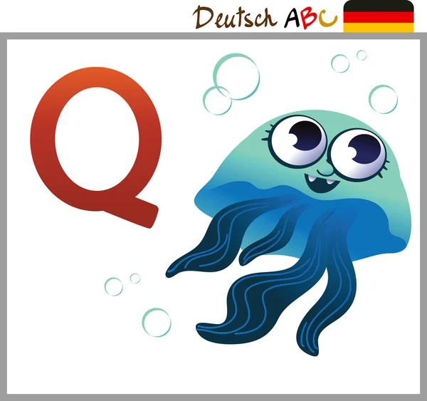 German or Deutsch Zoo Animals Alphabet for the kids: Q — Stok Vektör
