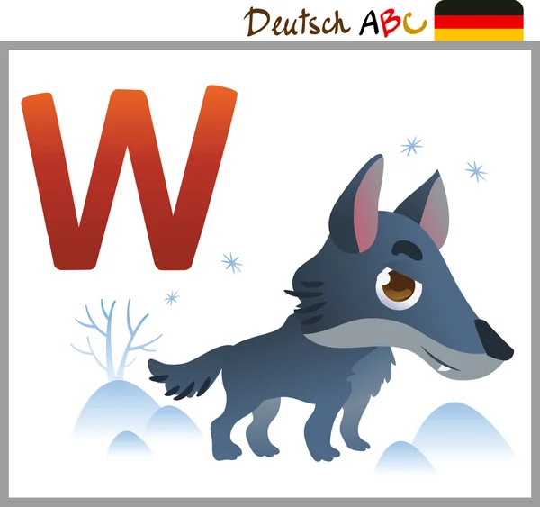 German or Deutsch Zoo Animals Alphabet for the kids: W for the W — Stock Vector